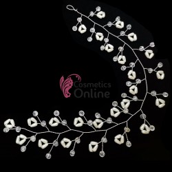 Accesoriu modern pentru decor par WED45GG Argintiu cu cristale si perle de 35cm